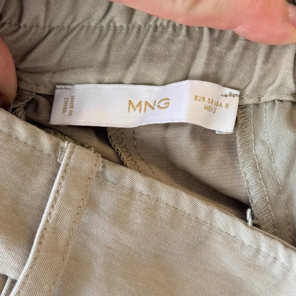 MNG Mango Cargo Pants Woman 6 Beige Wide Leg Lightweight Utility Casual Trousers